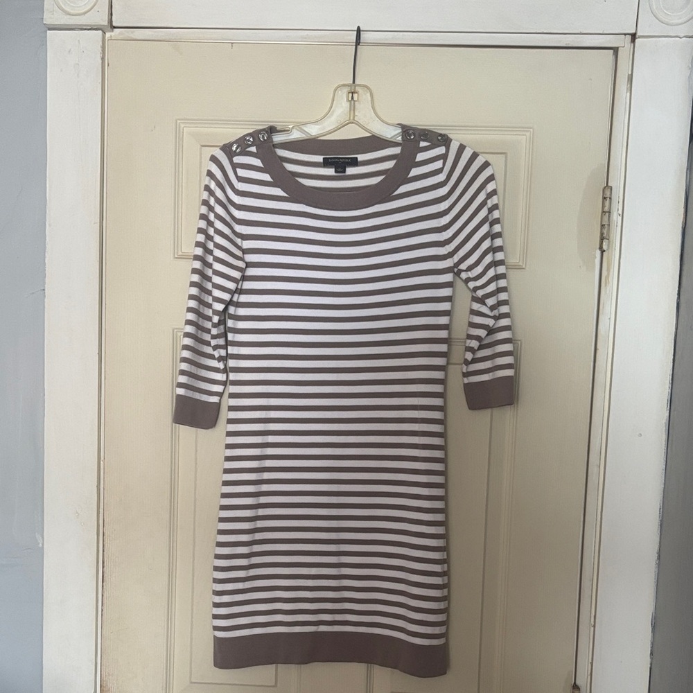 Banana Republic Sweater Dress Long Sleeve Striped Dress - Brown and White